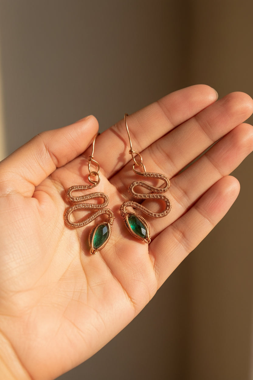 Copper Wrapped Resin Gem in snake shape Earrings