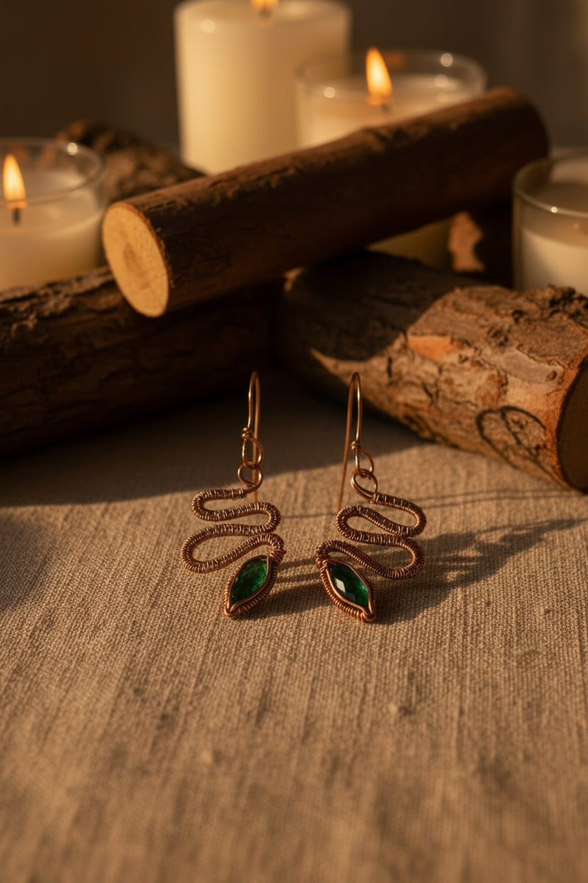 Copper Wrapped Resin Gem in snake shape Earrings