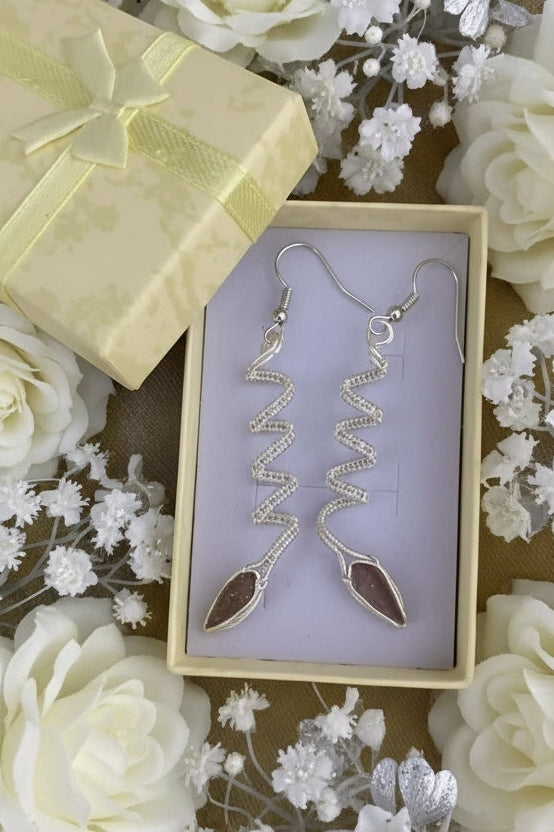 Spiral Wire Wrapped Earrings – Handmade Silver Tone Statement Earrings – Minimalist Boho Jewelry – Artisan Drop Earrings