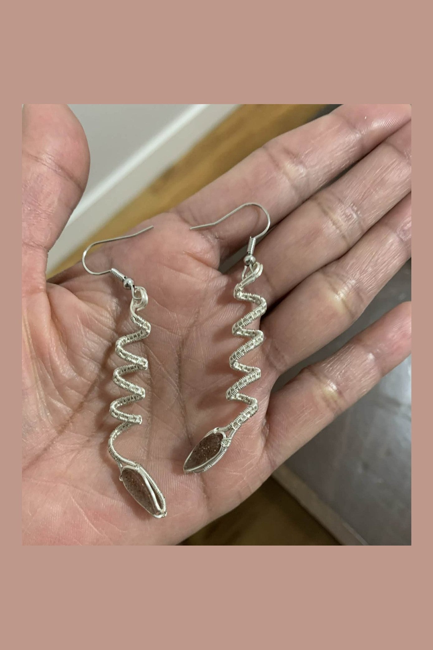 Spiral Wire Wrapped Earrings – Handmade Silver Tone Statement Earrings – Minimalist Boho Jewelry – Artisan Drop Earrings