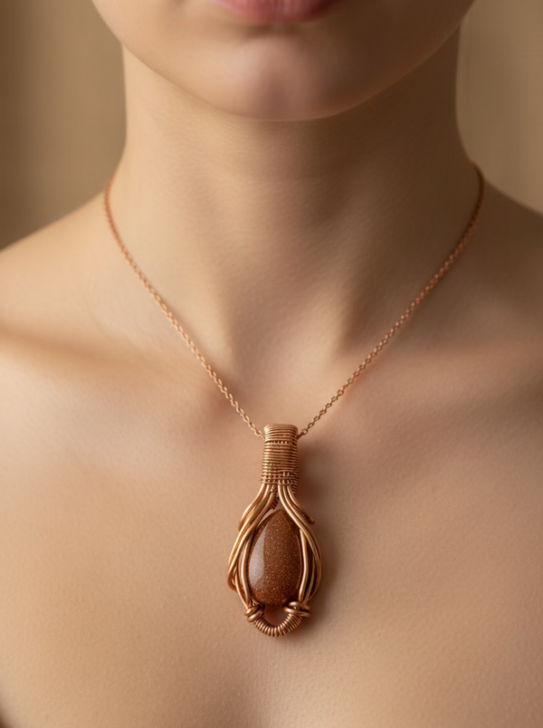Goldstone Pendant – Copper Wire Wrapped (4 cm)