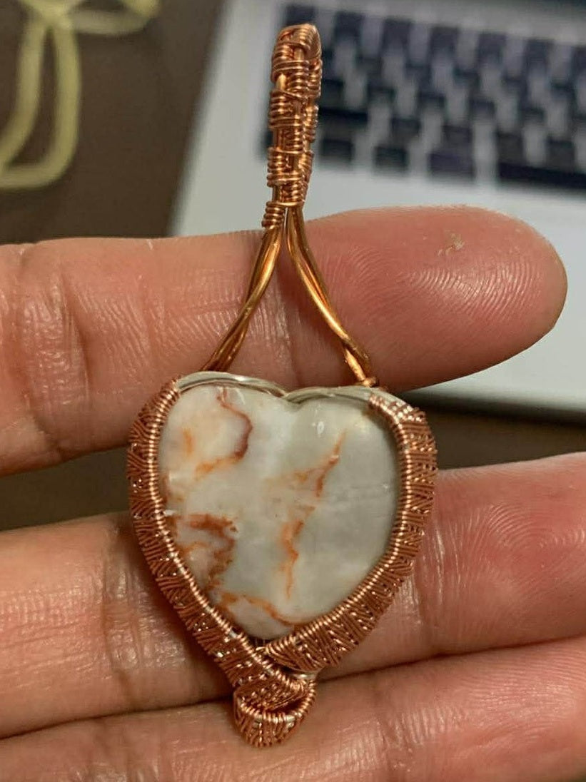 Heart-Shaped Natural Rock Pendant – Copper Wire Wrapped (2")