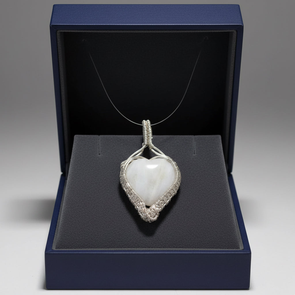 White Heart Pendant – Silver-Coated Copper Wire Wrapped (4.5 cm)