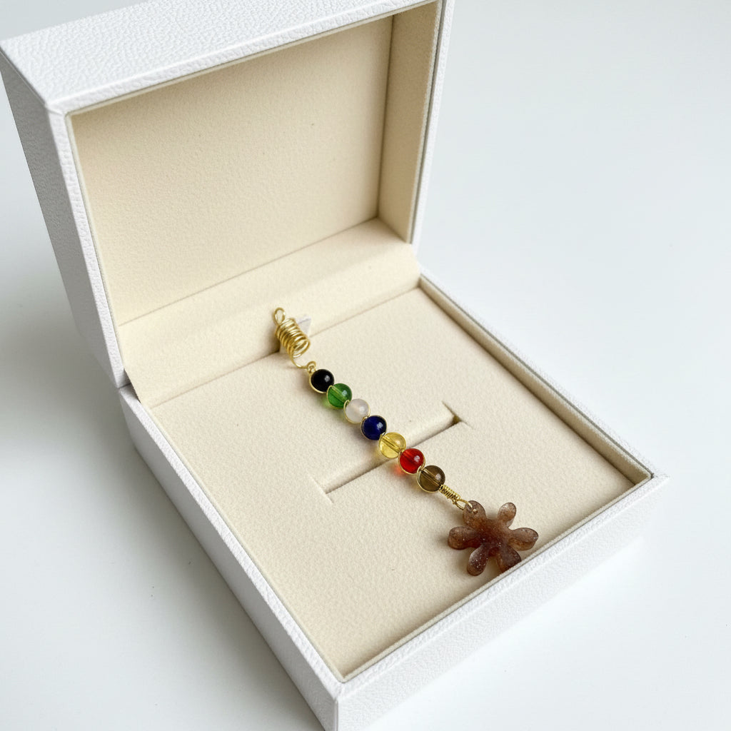 Multicolor Glass Bead Hair Charm – Gold Tone Copper Wire Wrapped Braid Accessory with Floral charm