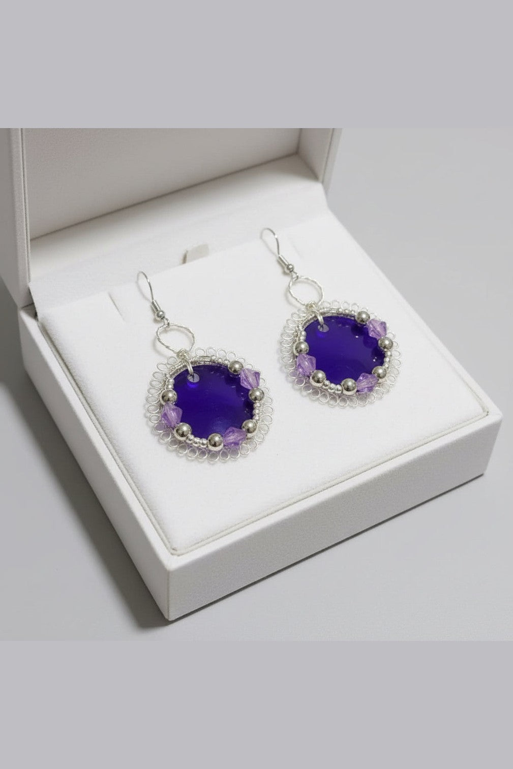 Purple Resin Earrings – Silver Accents | Handmade Statement Jewelry