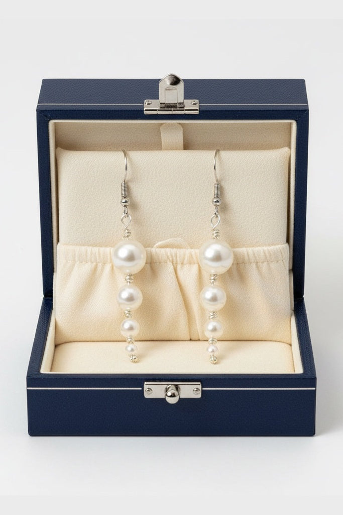 Elegant Pearl Bead Earrings – Silver-Toned Copper Wire Wrapped (2")