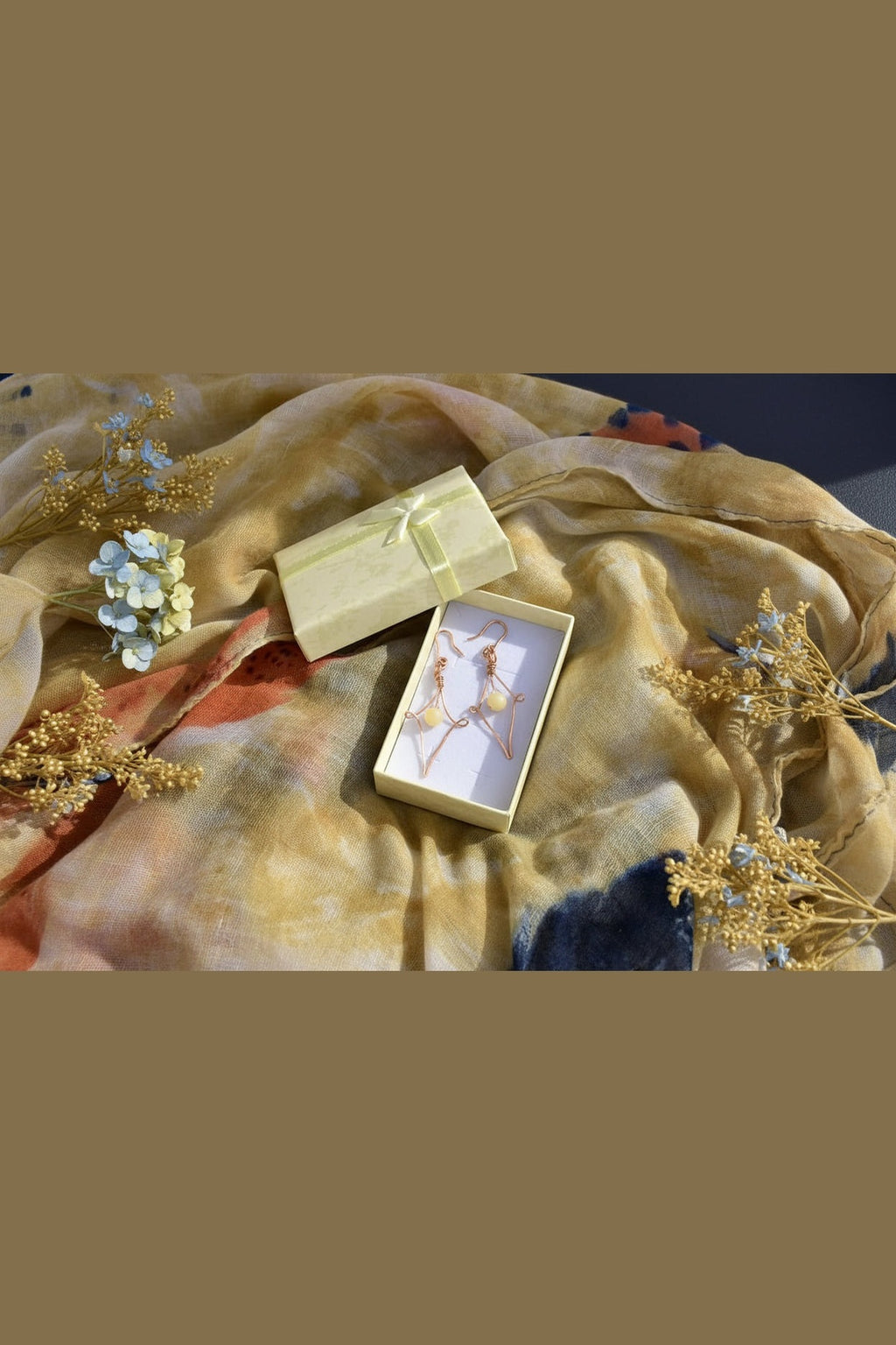 Handcrafted Copper & Yellow Jade Wire Wrapped Earrings