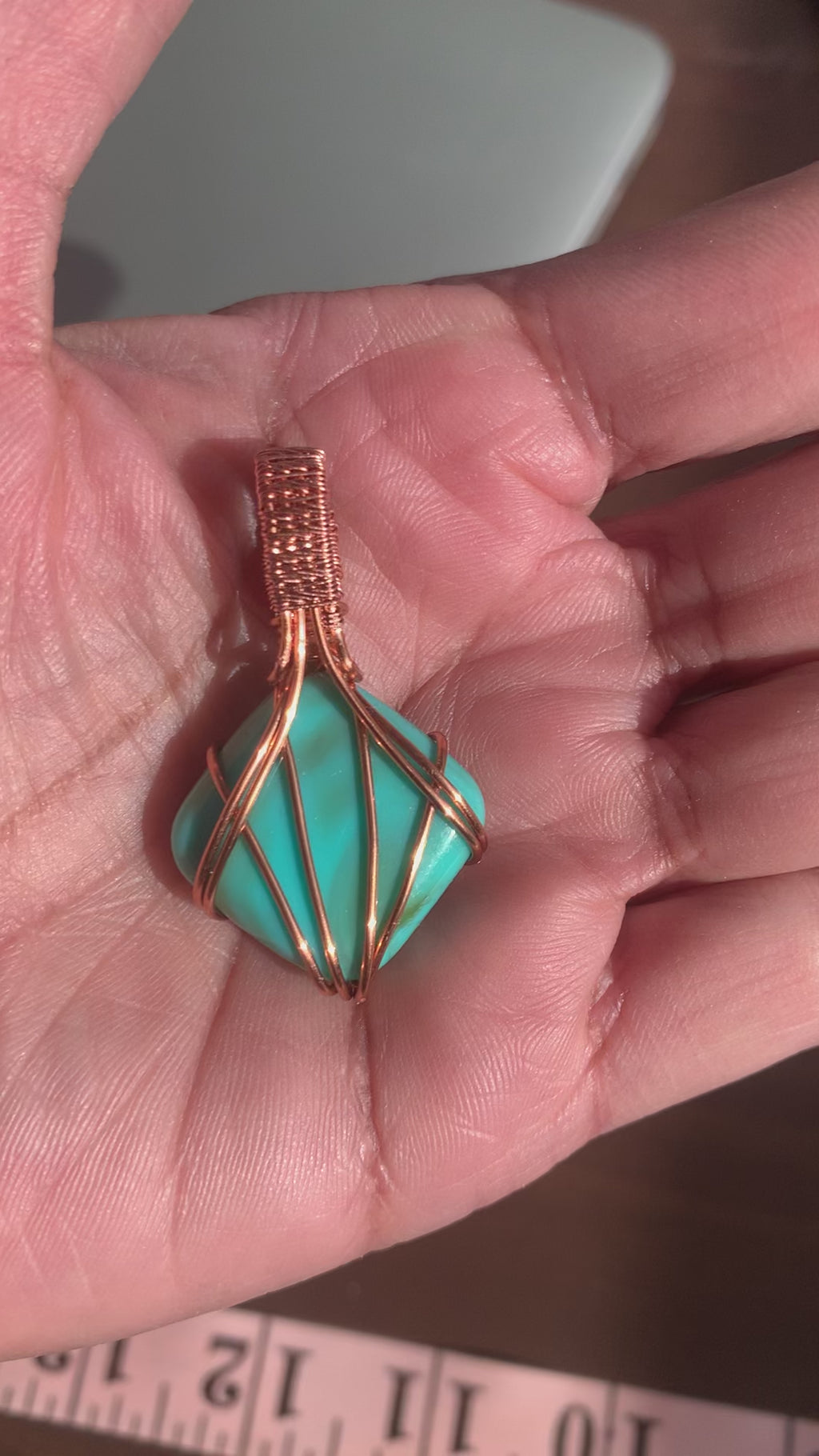 Turquoise Bead Copper Wire Wrapped Pendant