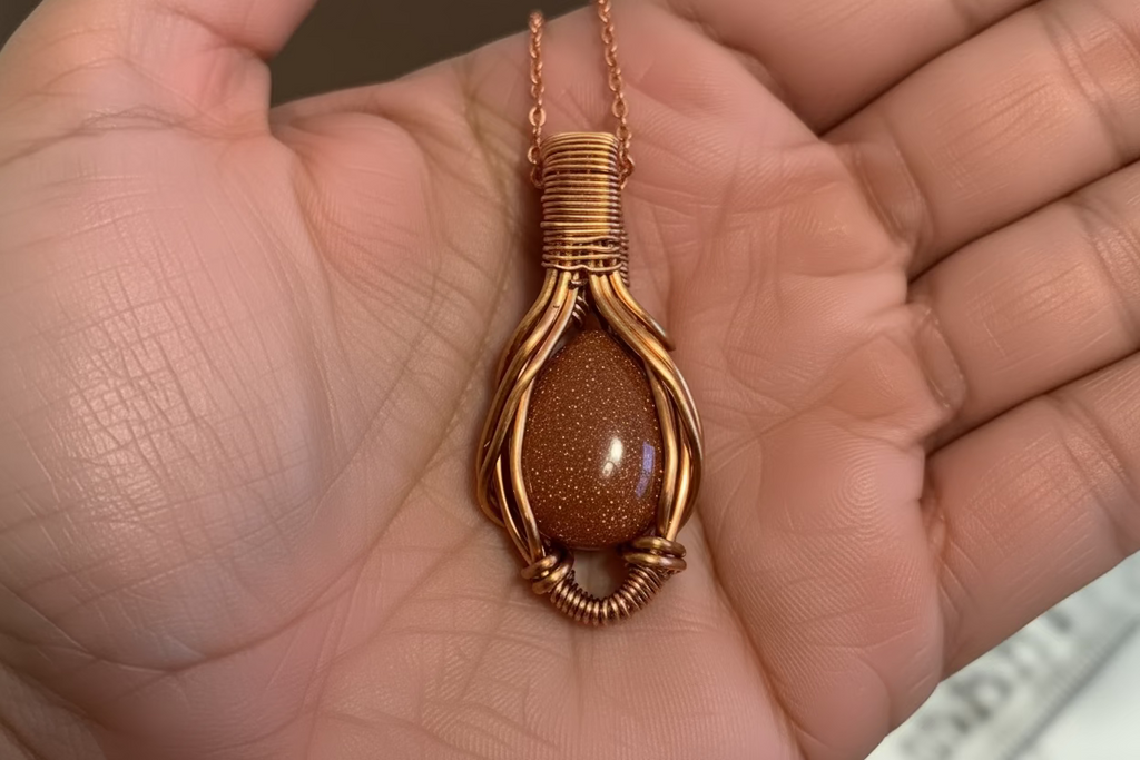 Goldstone Pendant – Copper Wire Wrapped (4 cm)