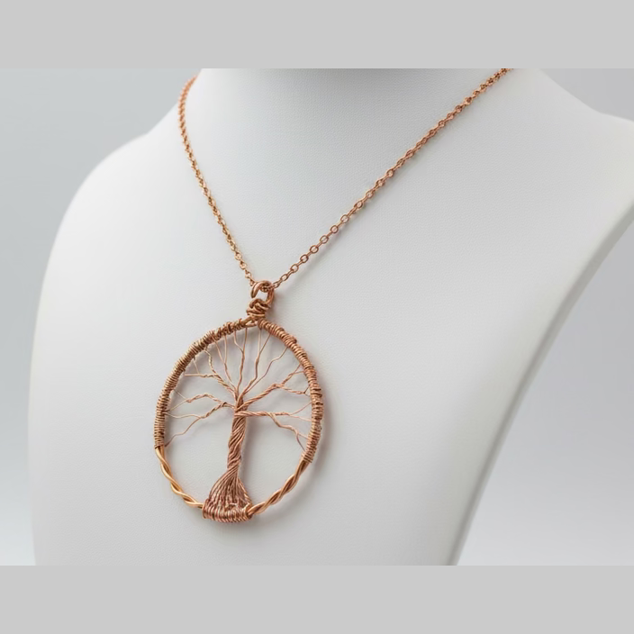 Tree of Life Wire Wrapped Pendant Necklace – Handmade Copper Jewelry, Minimalist Nature-Inspired Gift